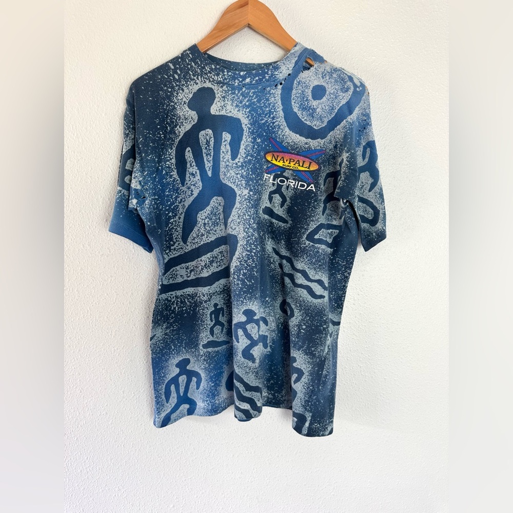 Vintage 90s Blue Distressed Napali Surf Tee Florida L?